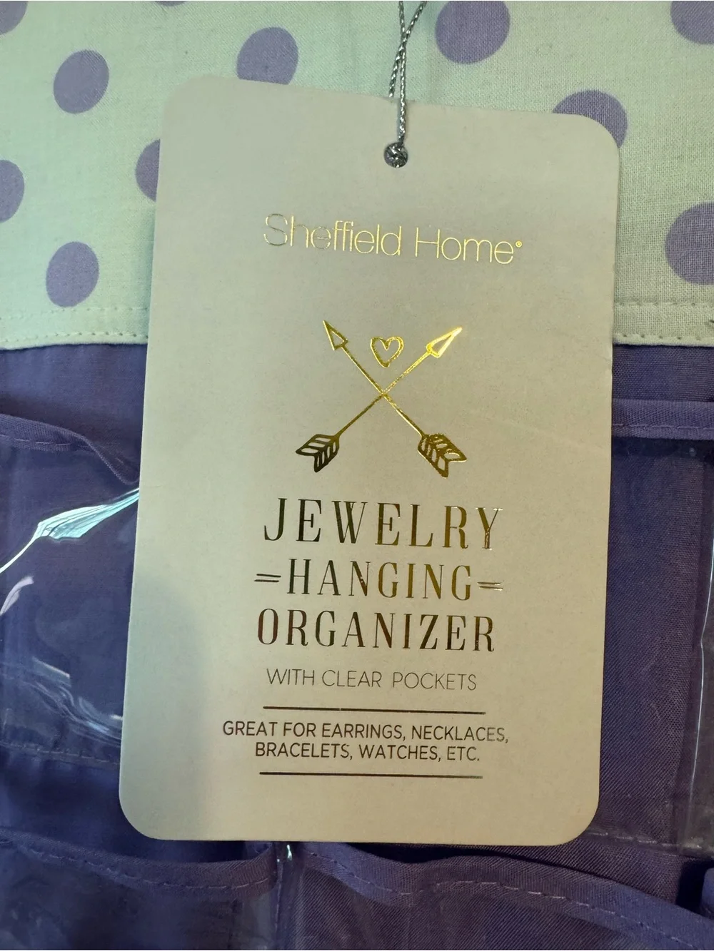 Sheffield Home Purple Jewelry Hanging Organizer with Polka Dot Top